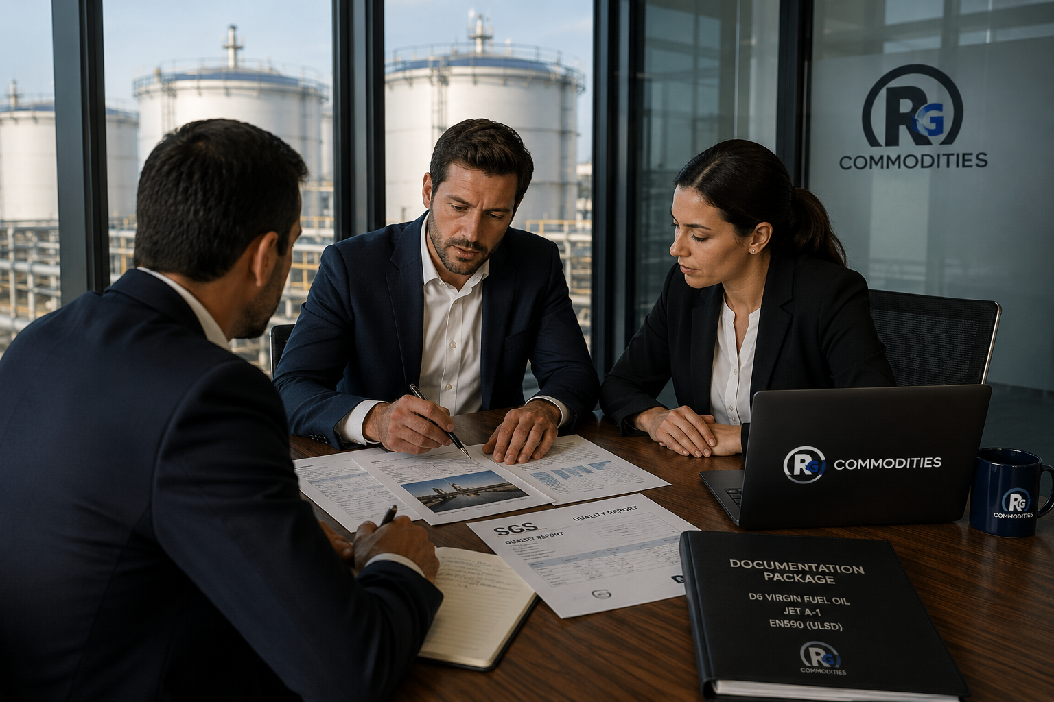 Corporate team reviewing fuel supply contracts